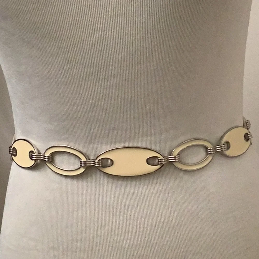 Talbots - Vintage Reversible BELT - Winter White Enamel/Silver Metal - OS